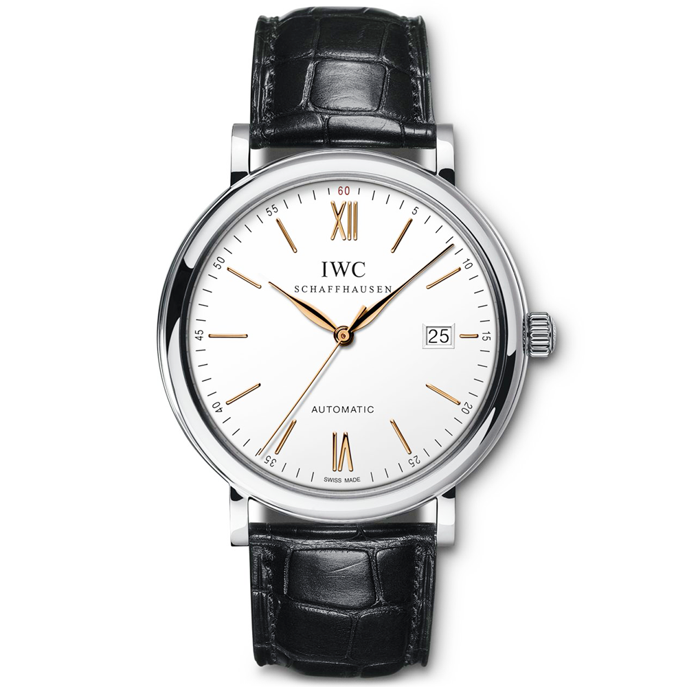 Portofino 40mm Silver/Rose Dial Men’s Leather Strap Watch