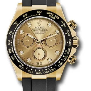 Rolex Yellow Gold Cosmograph Daytona 40 Watch – Champagne Diamond Dial – Black Oysterflex Strap – 116518LN chdof