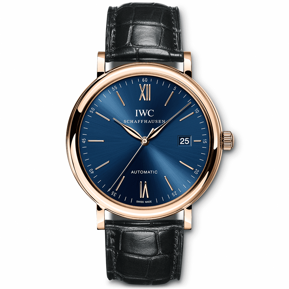 Portofino 40mm 18ct Red Gold Blue Dial Men’s Leather Strap Watch