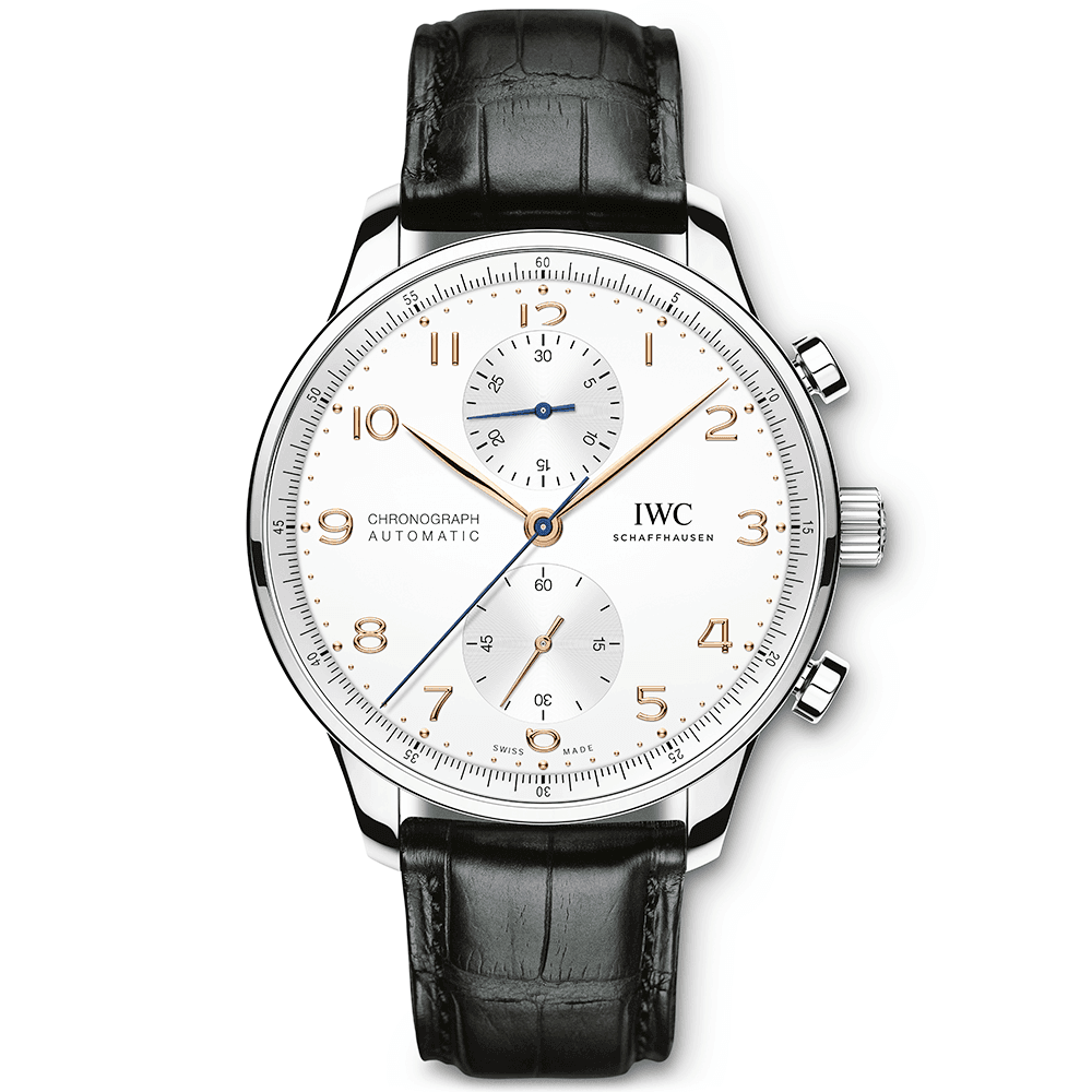 Portugieser 41mm Silver/Rose Dial Men’s Chronograph Strap Watch