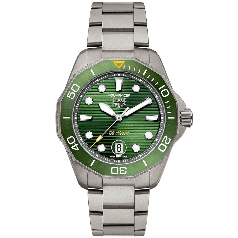 Aquaracer 43mm Titanium Green Dial & Ceramic Bezel Men’s Bracelet Watch