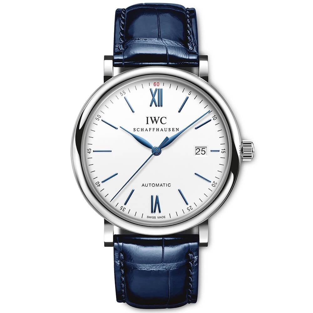Portofino 40mm White/Blue Dial Men’s Leather Strap Watch