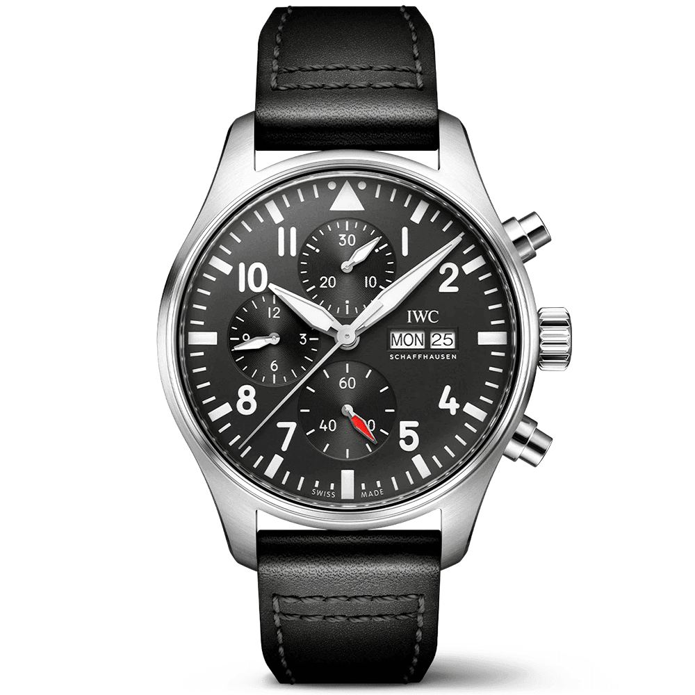 Pilot’s 43mm Black Dial Chronograph Leather Strap Watch