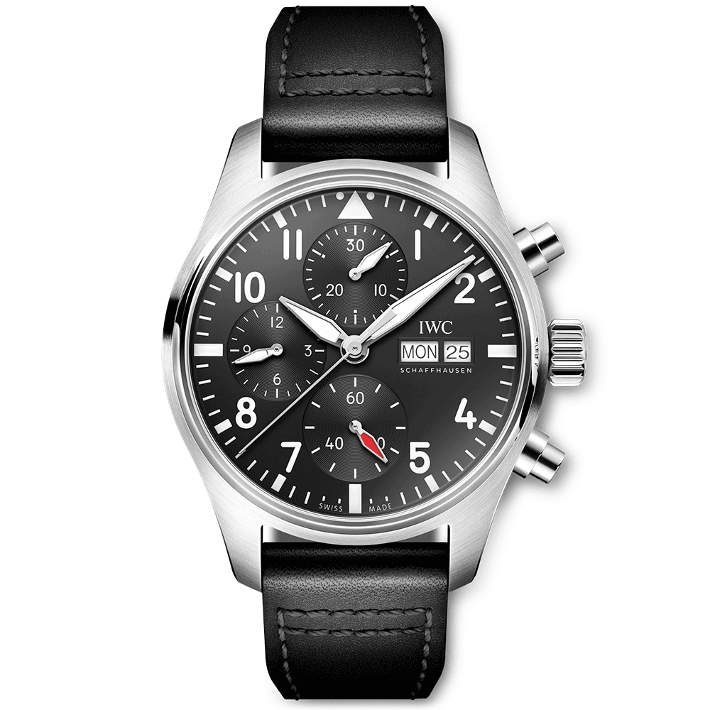 Pilot’s 41mm Black Dial Chronograph Leather Strap Watch
