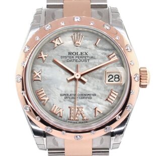 Datejust 31 White Mother of Pearl Roman Large VI set with Diamond Dial Diamond Bezel 18K Rose Gold Two Tone Ladies Watch 178341