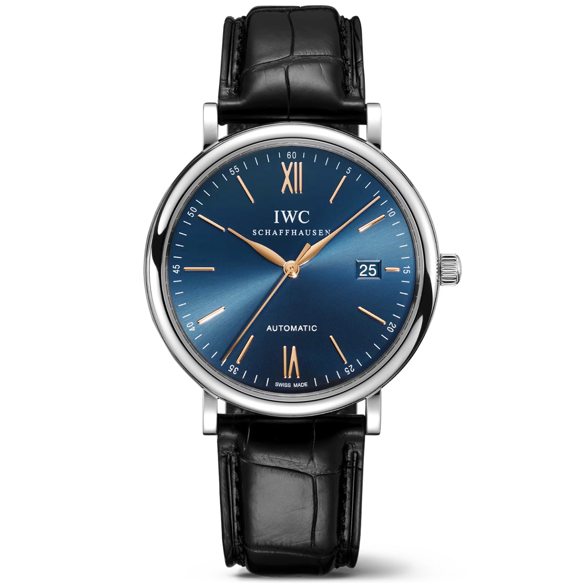 Portofino 40mm Blue/Rose Dial Men’s Leather Strap Watch