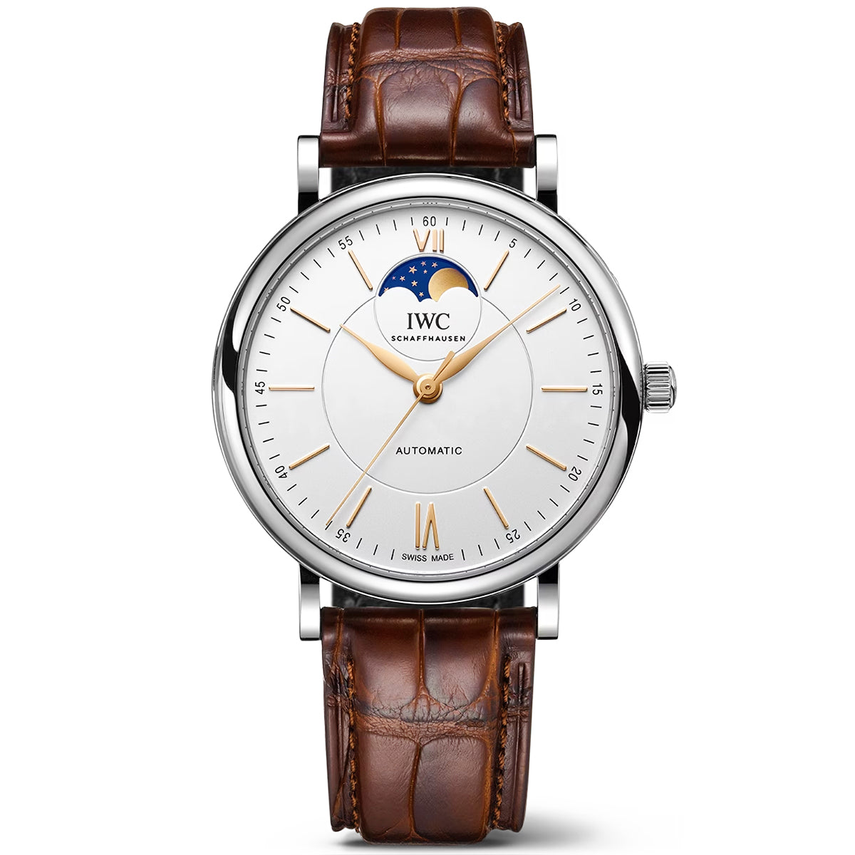 Portofino Moonphase 40mm Silver Dial Men’s Leather Strap Watch