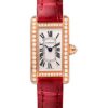Cartier Tank Americaine Watch – 27 mm Pink Gold Diamond Case – Diamond Bezel – Diamond Dial – Red Strap – WB710014
