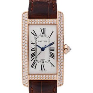 Cartier Tank Americaine Watch – Medium Pink Gold Diamond Case – Alligator Strap – WB704751