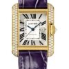 Cartier Tank Anglaise Watch – 39.2 mm Yellow Gold Diamond Case – Silvered Dial – Aubergine Alligator Strap – WT100017
