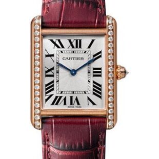 Cartier Tank Louis Cartier Watch – 33.7 mm Pink Gold Diamond Case – Burgundy Alligator Strap – WJTA0014