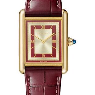 Cartier Tank Louis Cartier Watch – 33.7 mm x 25.5 mm Yellow Gold Case – Opaline Dial – Claret Alligator Strap – WGTA0059