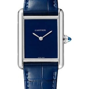 Cartier Tank Must Watch – 33.7 mm x 25.5 mm Steel Case – Blue Dial – Blue Alligator Strap – WSTA0055